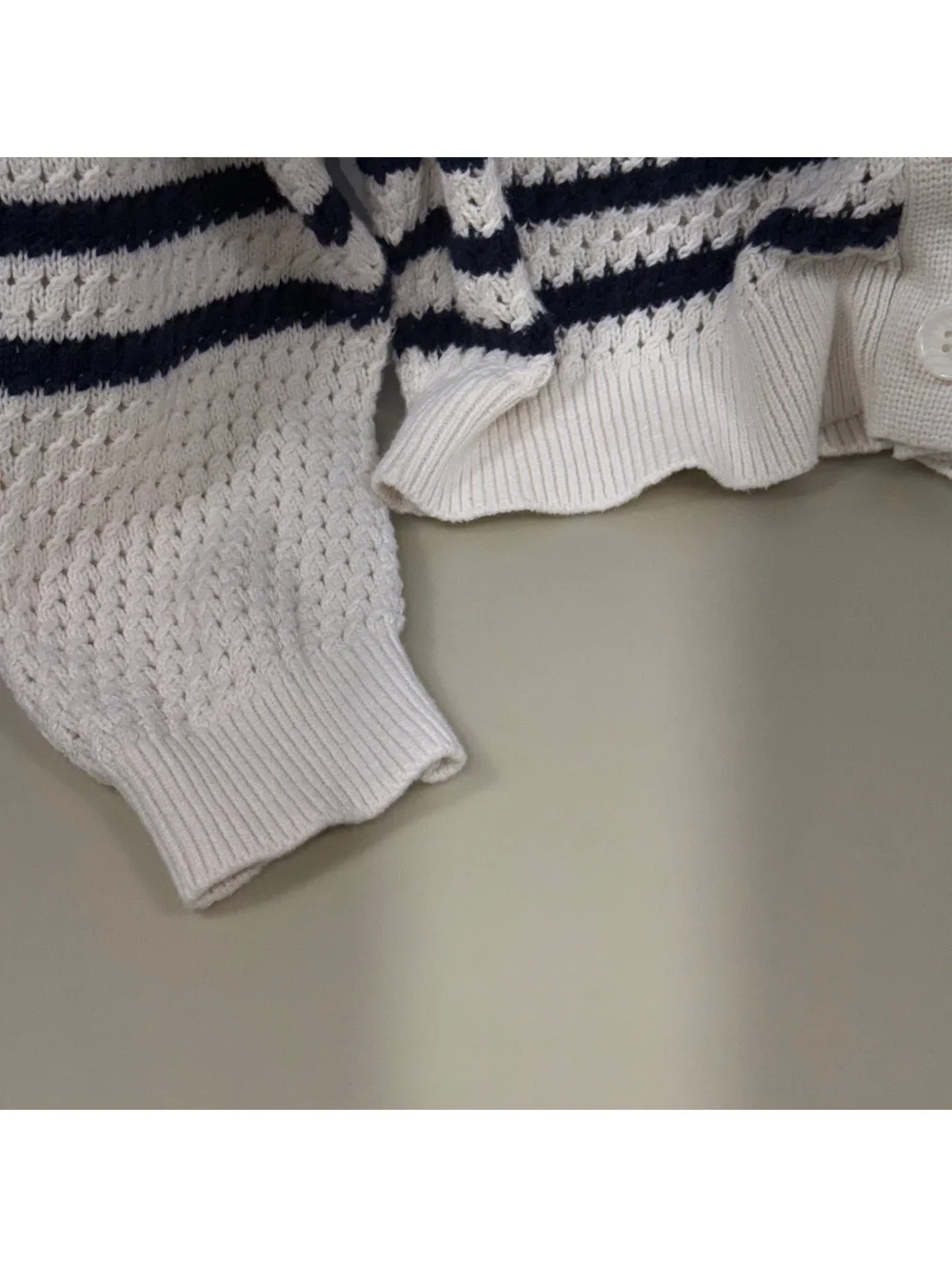 Gap Kids Girls L 10 Cream Navy Striped Open Knit Button Cardigan